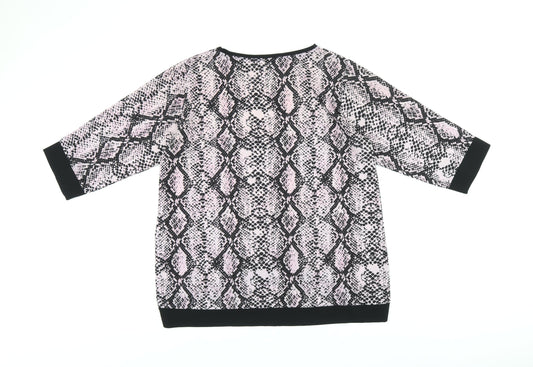 Quiz Womens Pink Animal Print Polyester Basic T-Shirt Size 12 Boat Neck