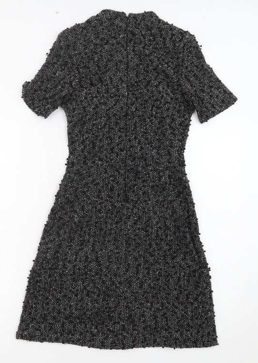 Warehouse Womens Black Polyester A-Line Size 8 Round Neck Zip