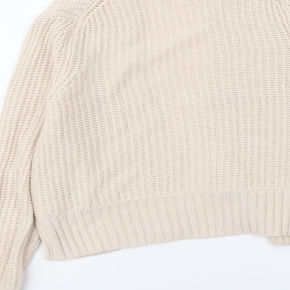 Classic Womens Beige V-Neck Cotton Cape Jumper Size 10