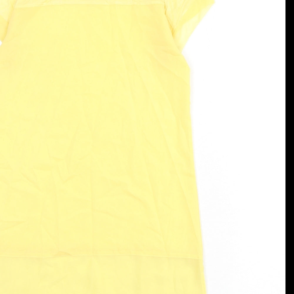 French Connection Womens Yellow Polyester Basic Blouse Size XS Round Neck - Sheer Panels