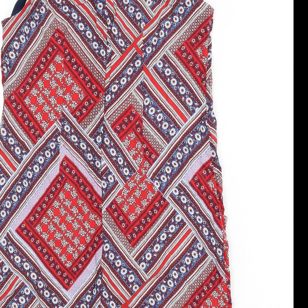 Dorothy Perkins Womens Multicoloured Geometric Viscose Sheath Size 14 Boat Neck Zip