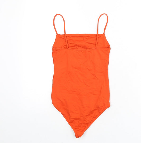 Zara Womens Orange Polyamide Bodysuit One-Piece Size S Snap