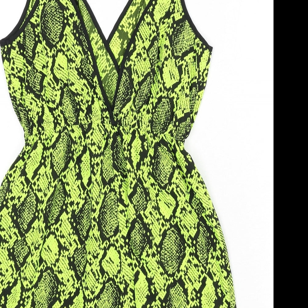New Look Womens Green Animal Print Polyester Romper One-Piece Size S Pullover - Snake Skin Print