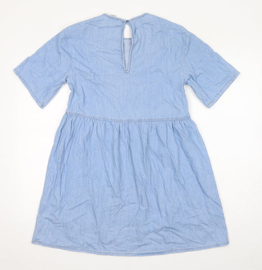 Divided by H&M Womens Blue Cotton T-Shirt Dress Size 3XS Round Neck Button