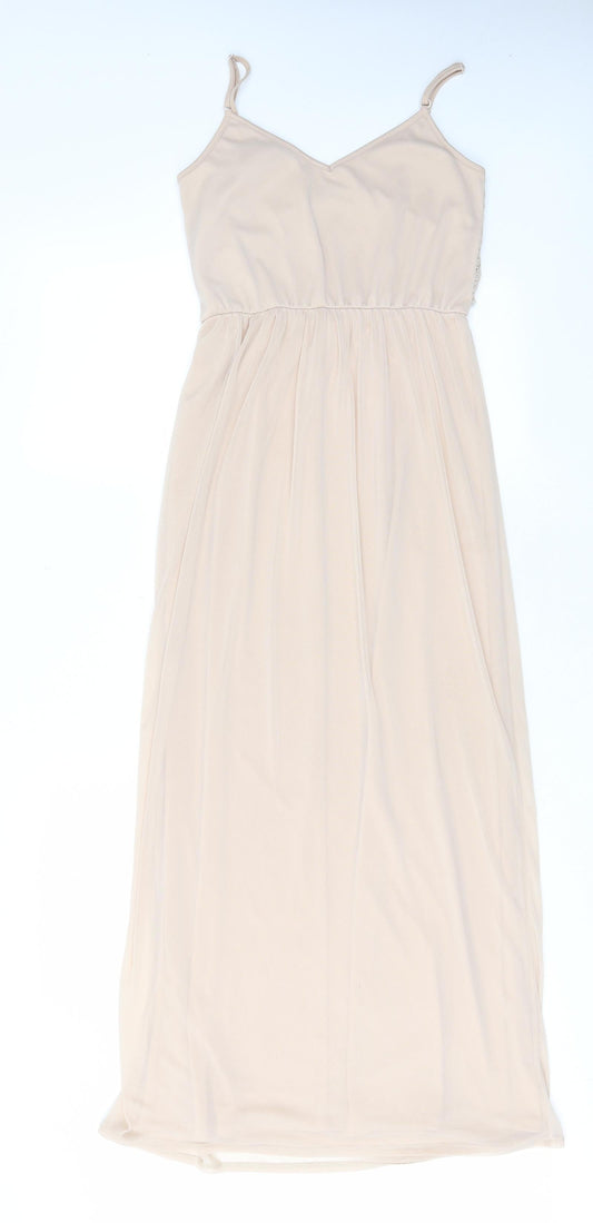 Miss Selfridge Womens Beige Polyester A-Line Size 4 V-Neck Pullover - Lace