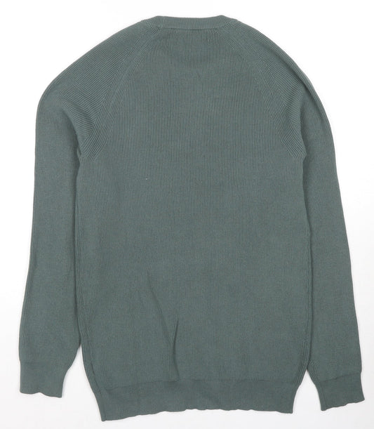 River Island Mens Green Round Neck Cotton Pullover Jumper Size L Long Sleeve