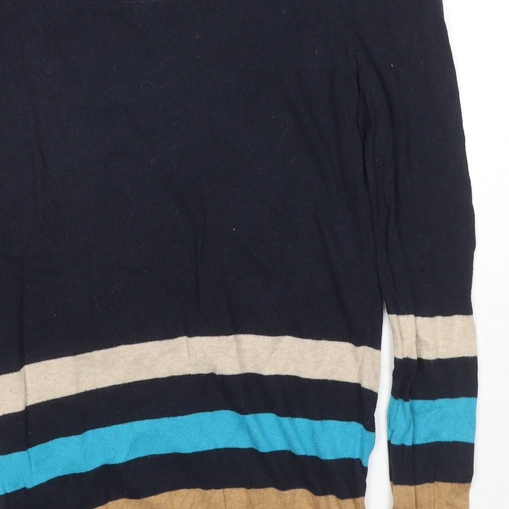 Betty Jackson Womens Black Round Neck Striped Cotton Pullover Jumper Size 10