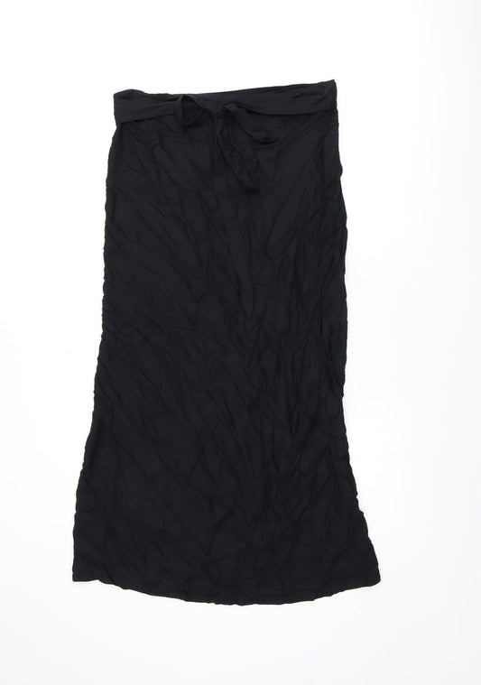 Marks and Spencer Womens Black Viscose Flare Skirt Size L Tie