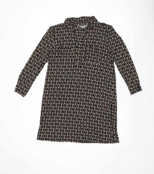 Additional front view of Principles women’s black geometric polyester shift, size UK 12, collared pullover - chain detail