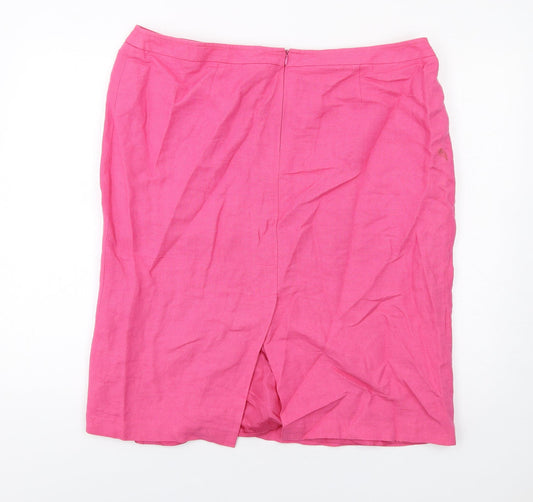 Ann Harvey Womens Pink Linen A-Line Skirt Size 18 Zip