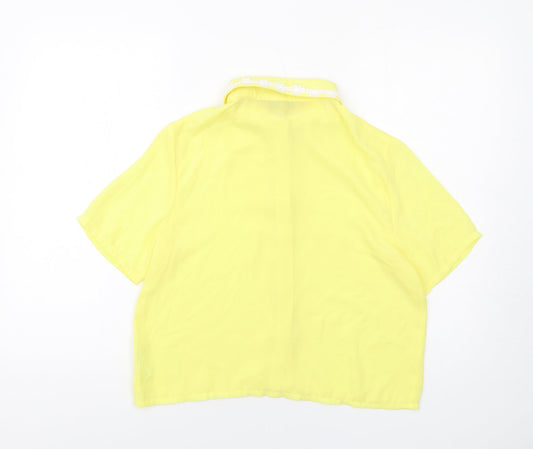 Boohoo Womens Yellow Polyester Basic Button-Up Size 10 Collared - Embroidered Collar