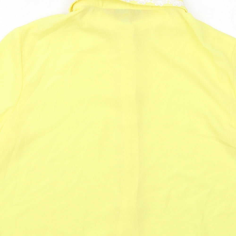 Boohoo Womens Yellow Polyester Basic Button-Up Size 10 Collared - Embroidered Collar