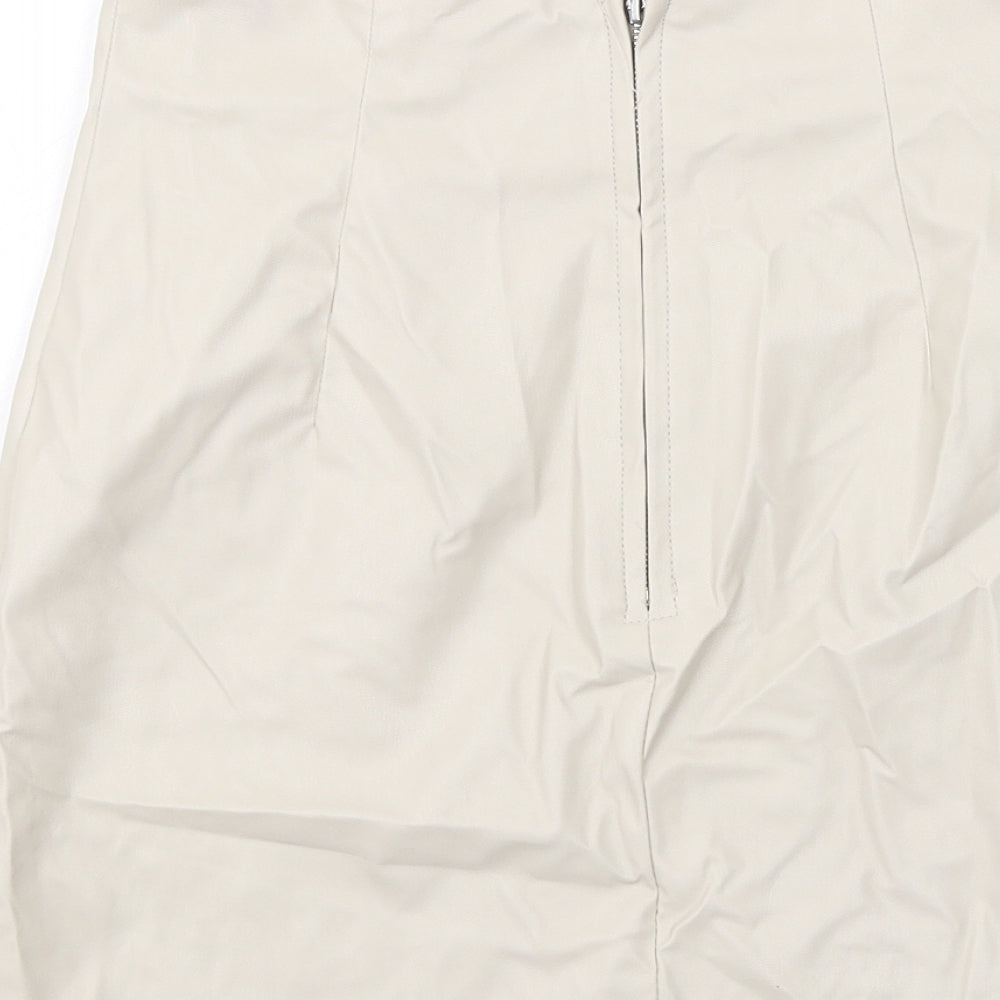 H&M Womens Beige Polyester A-Line Skirt Size 10 Zip - Leather Coated