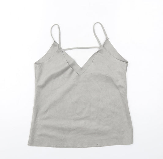 Glamorous Womens Grey Polyester Camisole T-Shirt Size S V-Neck - Suede Style