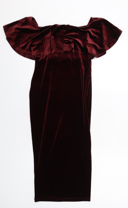 New Look Womens Red Polyester Bodycon Size 6 Off the Shoulder Pullover