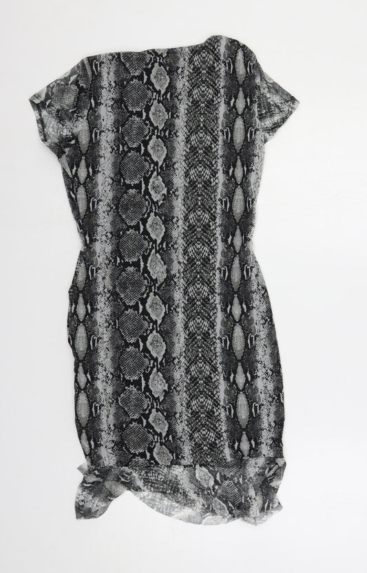 PRETTYLITTLETHING Womens Grey Animal Print Polyester Bodycon Size 10 V-Neck Pullover - Snake Print