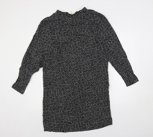 H&M Womens Black Animal Print Viscose Shift Size XS Round Neck Button