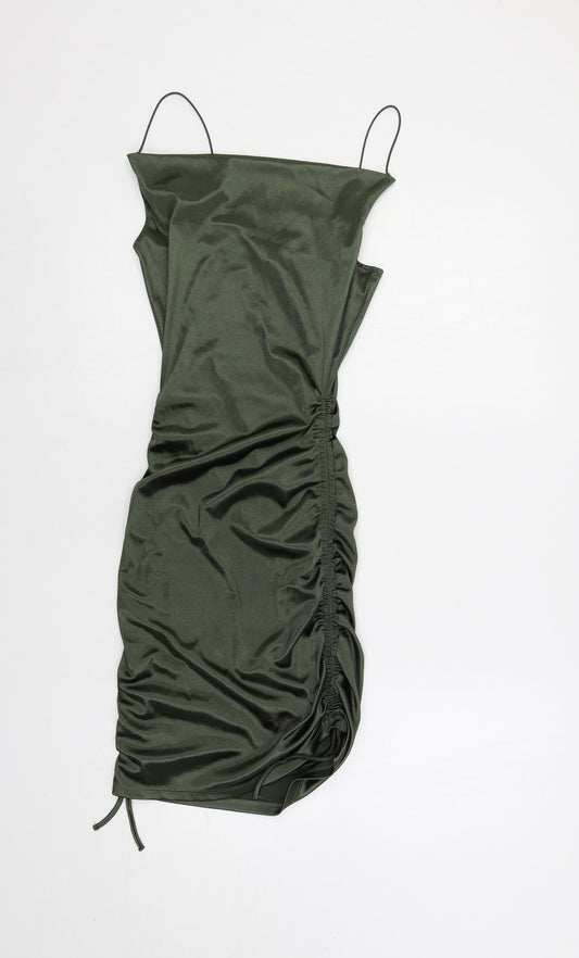 Divided by H&M Womens Green Polyester Bodycon Size 2XS Cowl Neck Pullover - Ruched