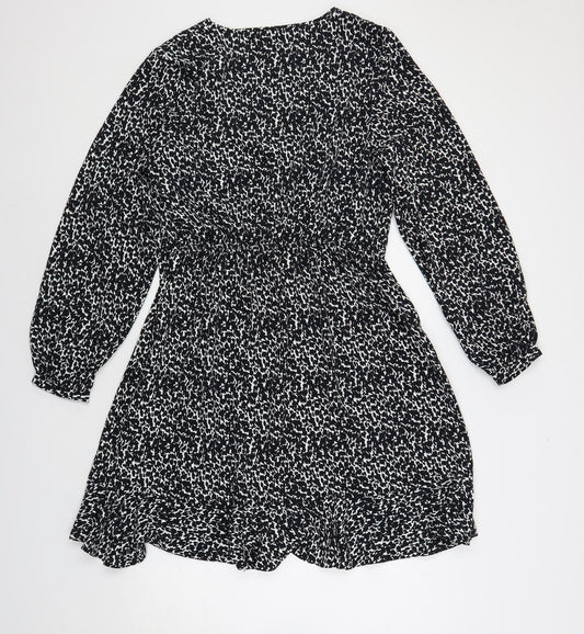Very Womens Black Geometric Polyester A-Line Size 14 V-Neck Button