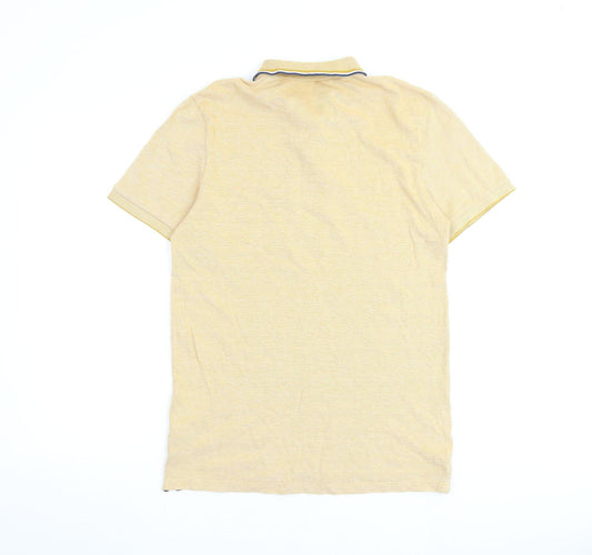 NEXT Mens Yellow Herringbone 100% Cotton Polo Size M Collared Button
