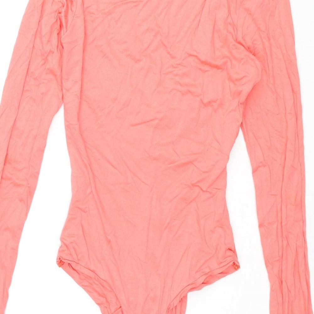 PRETTYLITTLETHING Womens Pink Viscose Bodysuit One-Piece Size 8 Snap - Rouched