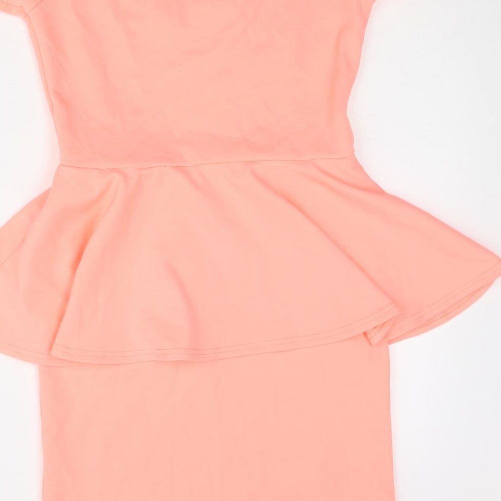 Boohoo Womens Pink Polyester Mini Size 10 Off the Shoulder Pullover - Peplum