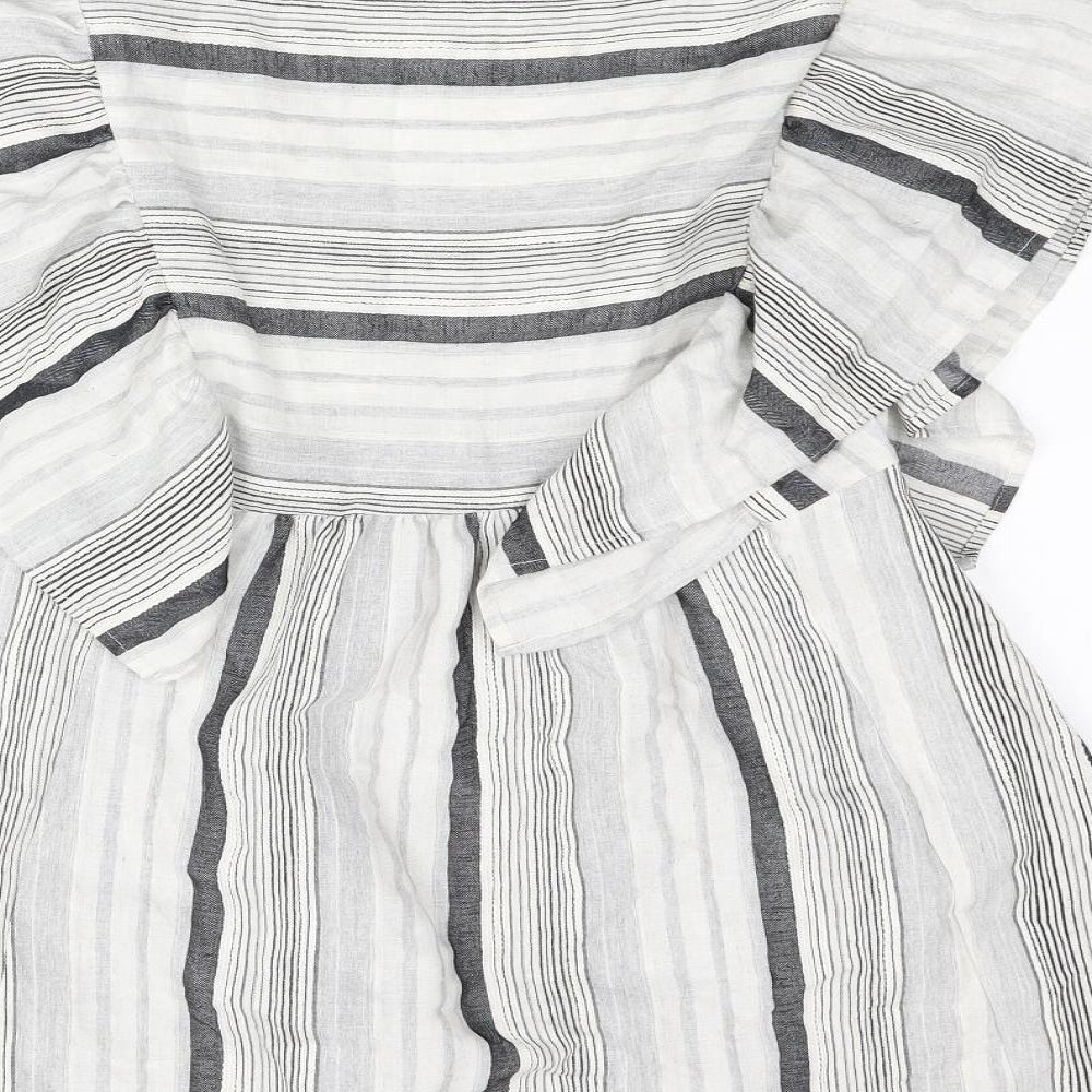 Pull&Bear Womens Grey Striped Polyester A-Line Size S V-Neck Pullover - Frill