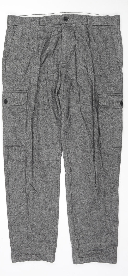 Additional front view of Autograph men’s grey cotton cargo trousers, size 30, in, 31-inch leg regular zip