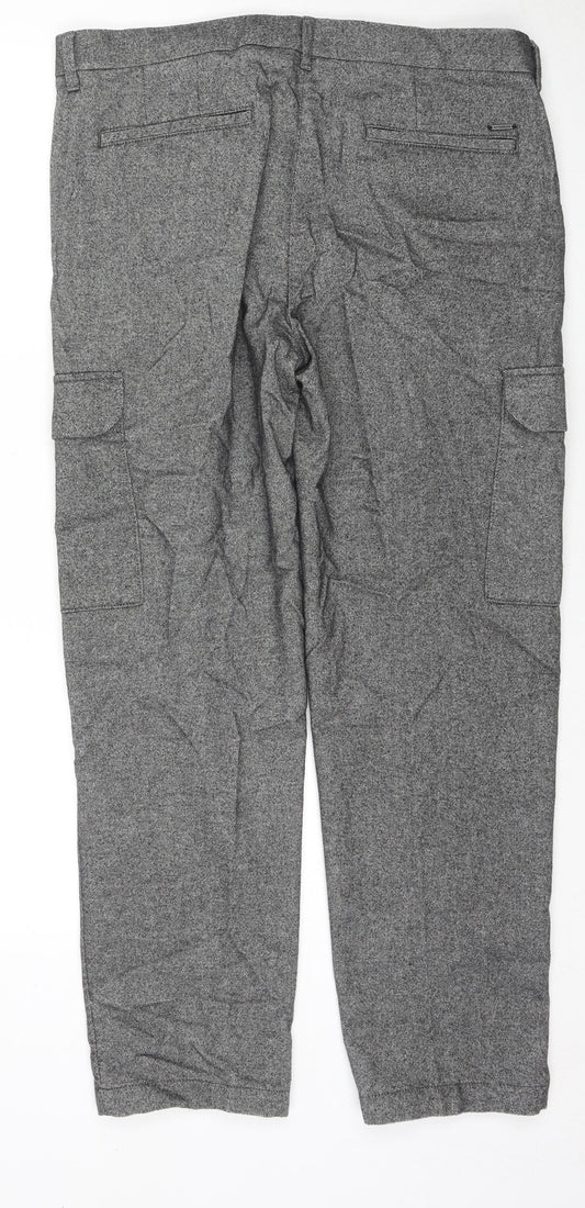 Autograph Mens Grey Cotton Cargo Trousers Size 30 in L31 in Regular Zip