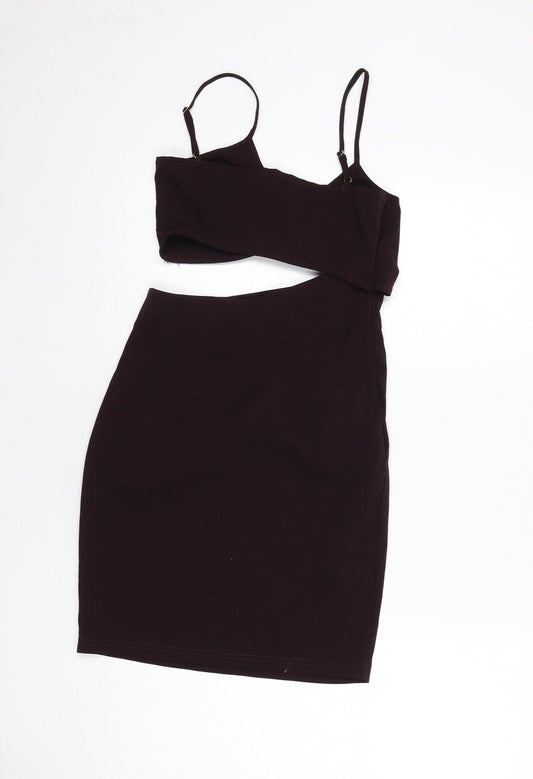 NaaNaa Womens Purple Polyester Bodycon Size 10 V-Neck Zip - Mini, Cut Out