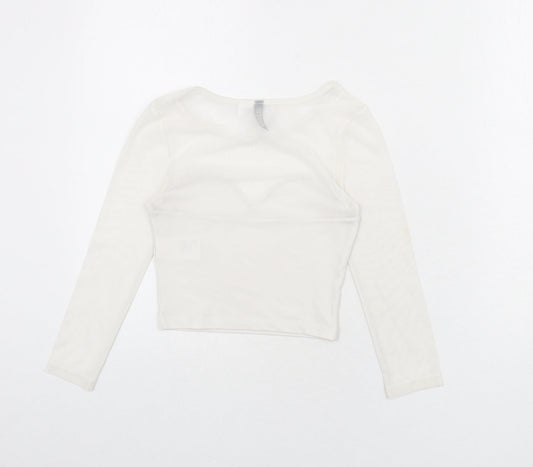 Divided by H&M Womens White Polyester Cropped T-Shirt Size XS Round Neck - Mesh Panels