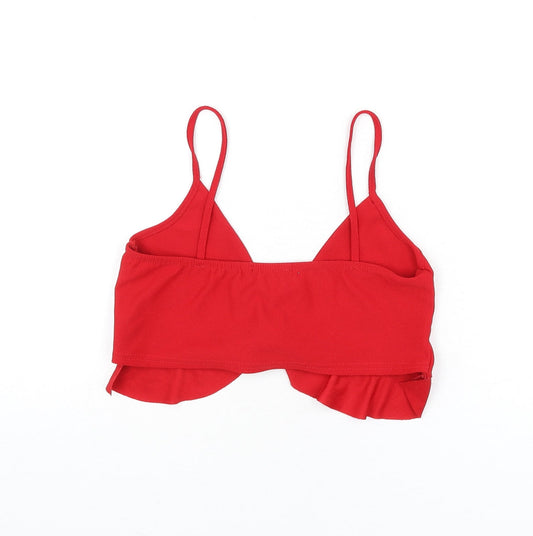 I SAW IT FIRST Womens Red Polyester Cropped T-Shirt Size 6 V-Neck - Ruffle Detail