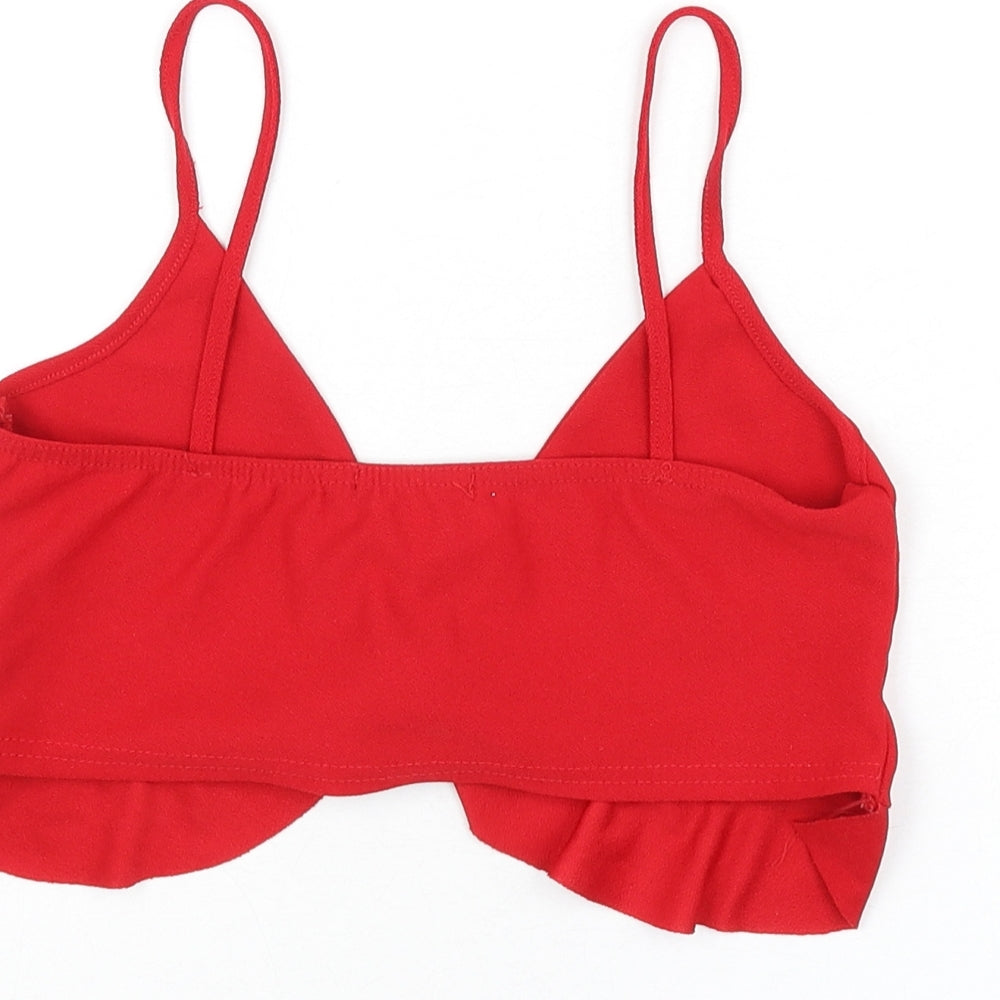 I SAW IT FIRST Womens Red Polyester Cropped T-Shirt Size 6 V-Neck - Ruffle Detail