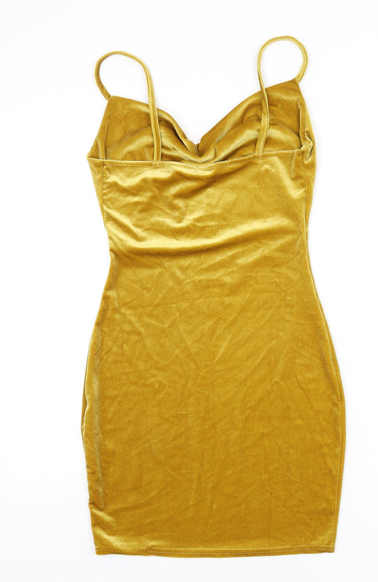 Missguided Womens Yellow Polyester Bodycon Size 8 Cowl Neck Pullover - Mini