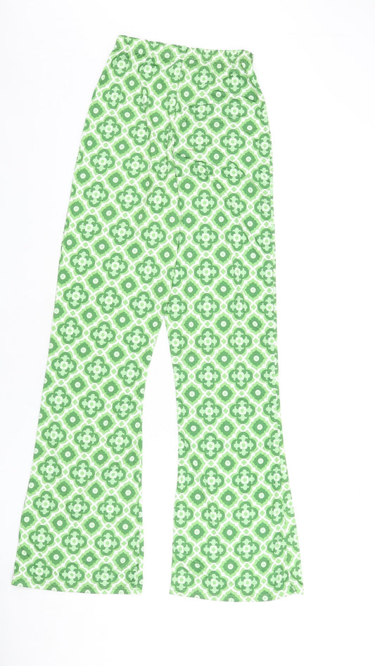 I SAW IT FIRST Womens Green Geometric Polyester Trousers Size 8 L30 in Regular