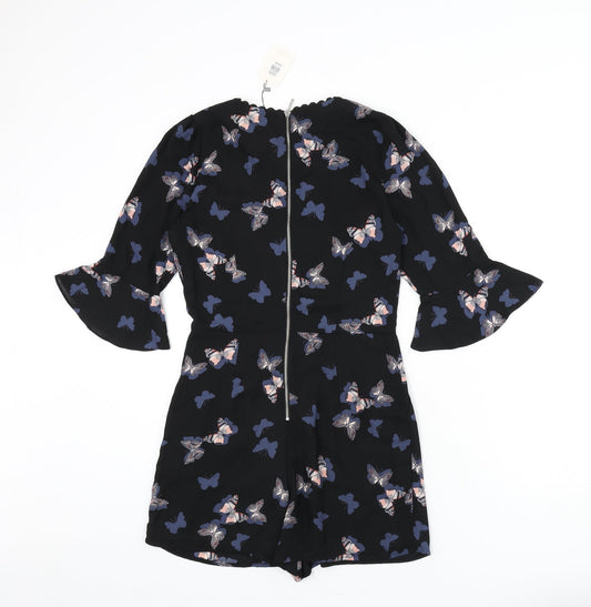 Oasis Womens Black Geometric Polyester Romper One-Piece Size 6 L3 in Zip