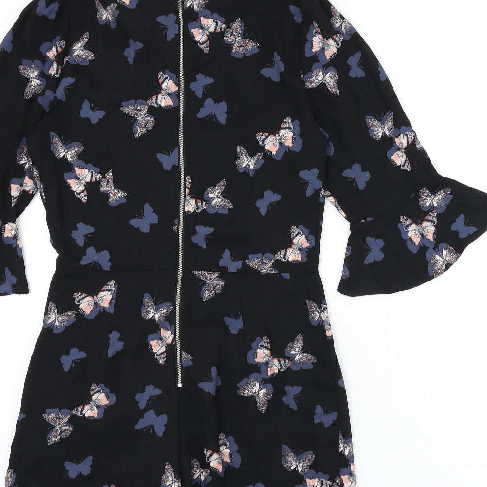 Oasis Womens Black Geometric Polyester Romper One-Piece Size 6 L3 in Zip