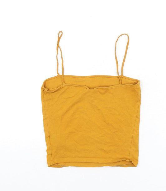 Divided by H&M Womens Yellow Cotton Camisole Tank Size S Square Neck - Cropped
