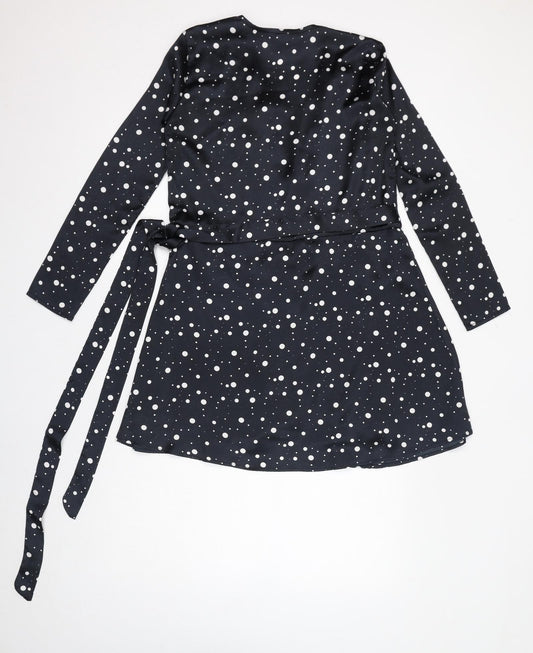 Dancing Leopard Womens Black Polka Dot Polyester A-Line Size 8 V-Neck Tie