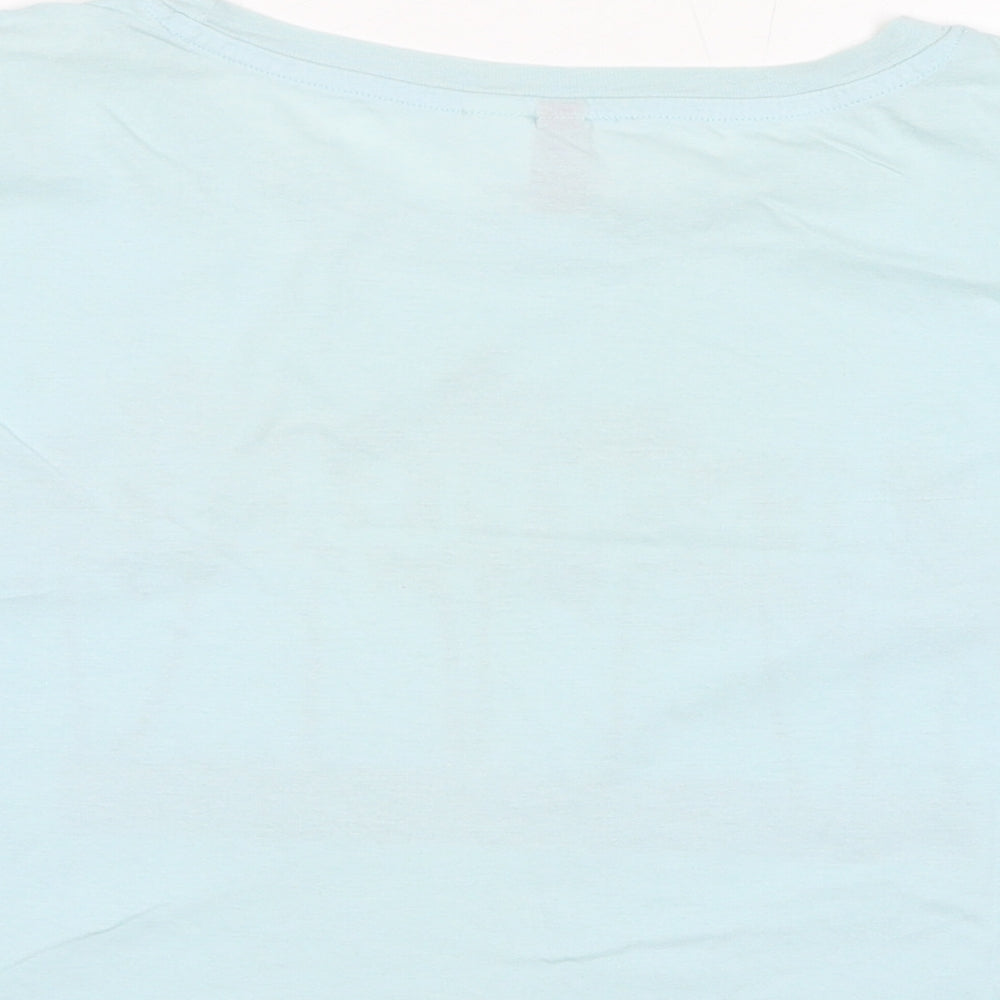 Divided by H&M Womens Blue Cotton Cropped T-Shirt Size S Round Neck - Beach Please