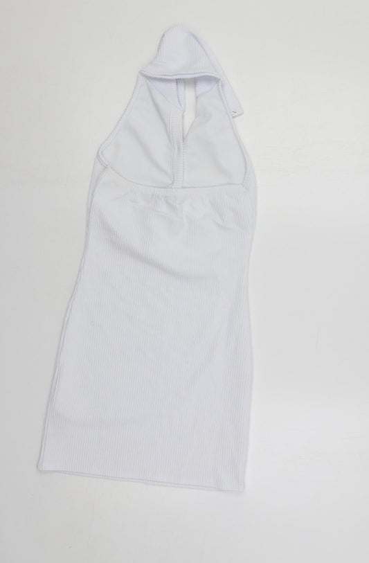 PRETTYLITTLETHING Womens White Polyester Mini Size 10 Collared Pullover - Backless