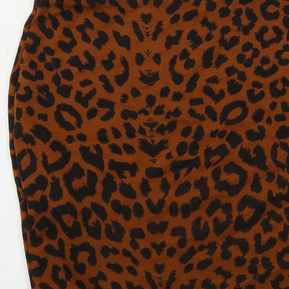 New Look Womens Brown Animal Print Polyester Mini Skirt Size 8 - Leopard Print