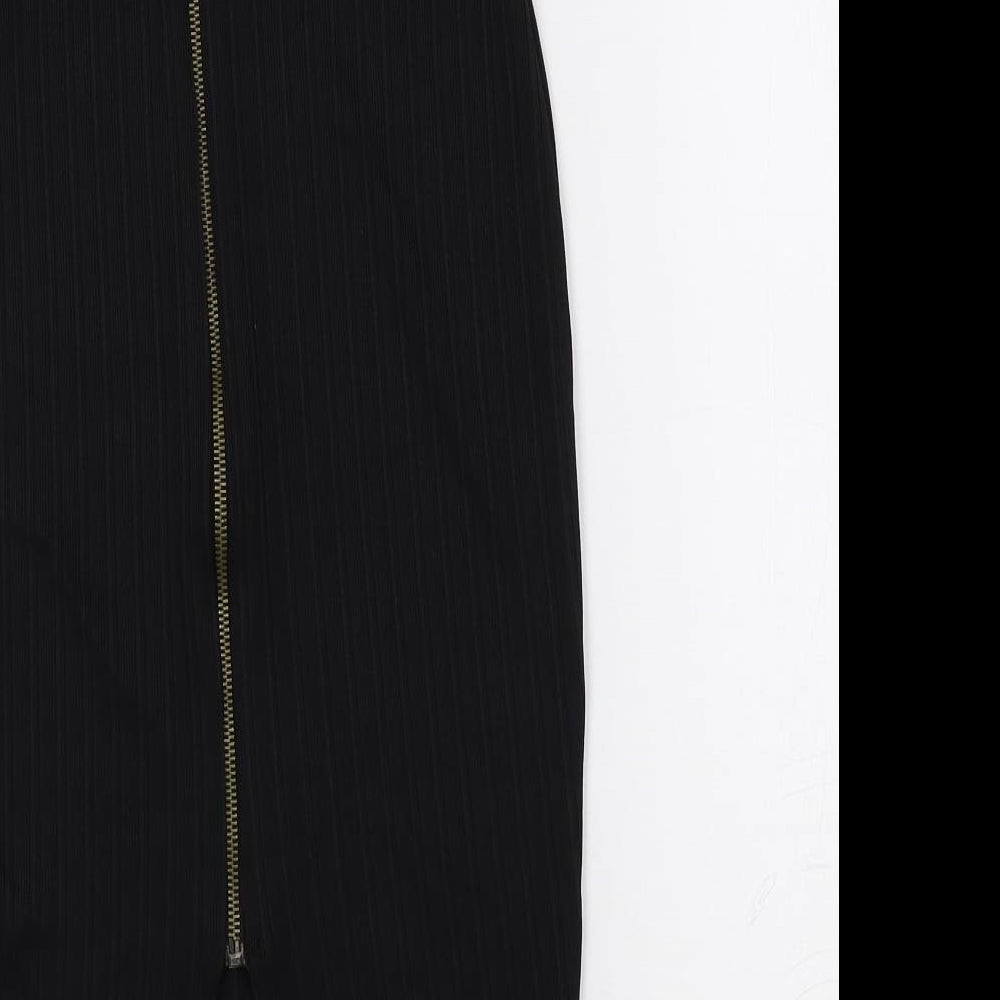 New Look Womens Black Polyester Straight & Pencil Skirt Size 6 Zip - Ribbed