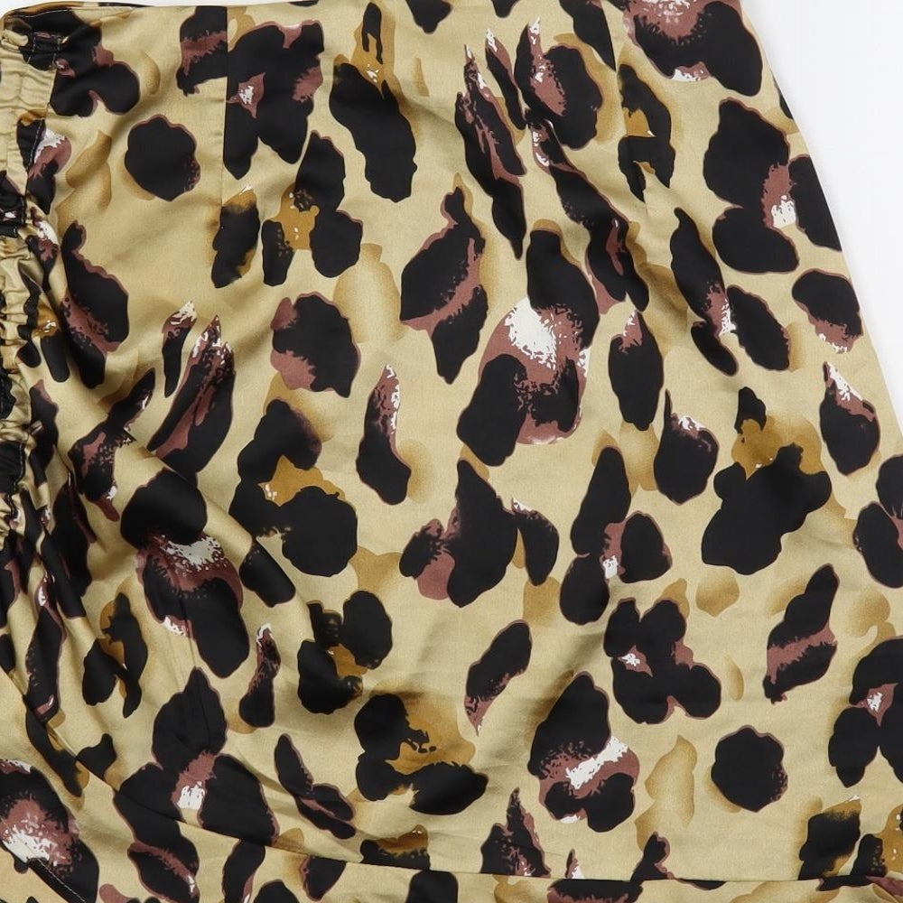 Missguided Womens Brown Animal Print Polyester A-Line Skirt Size 8 Zip - Ruched