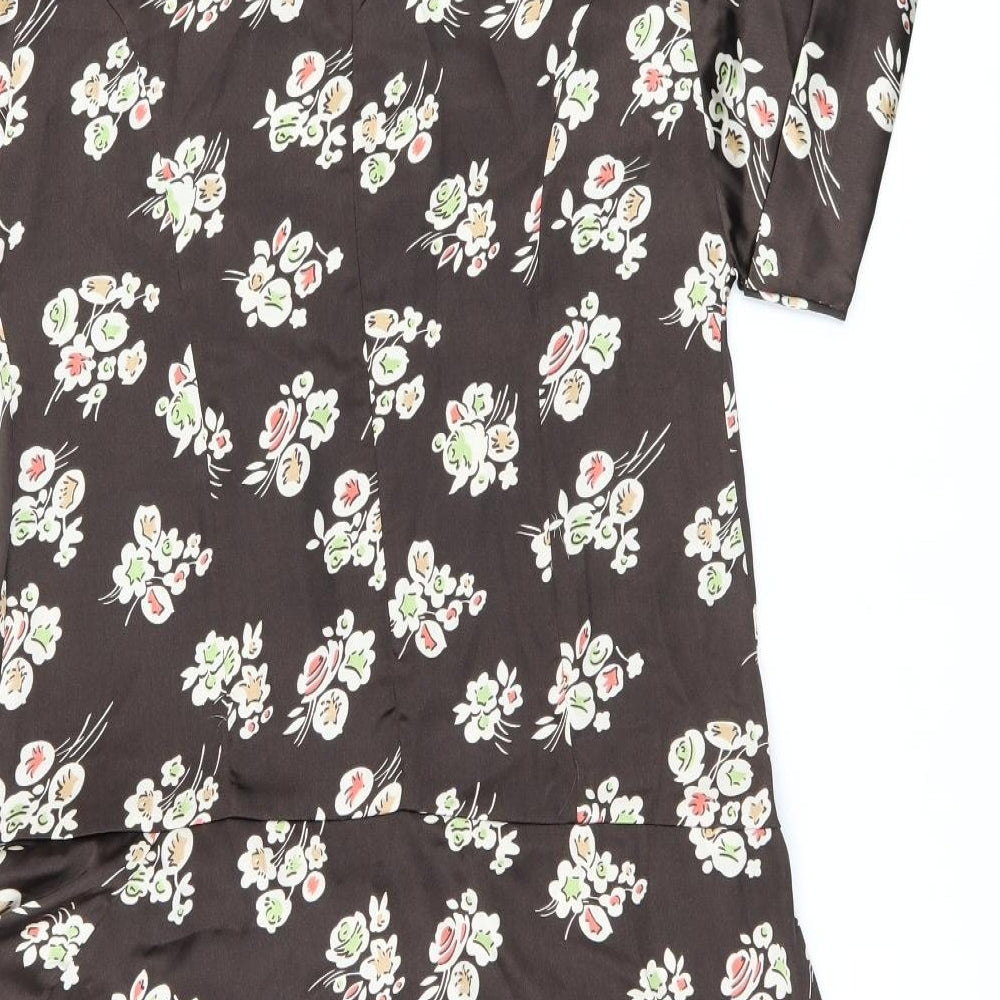 NEXT Womens Brown Floral Polyester Shift Size 12 Boat Neck Zip