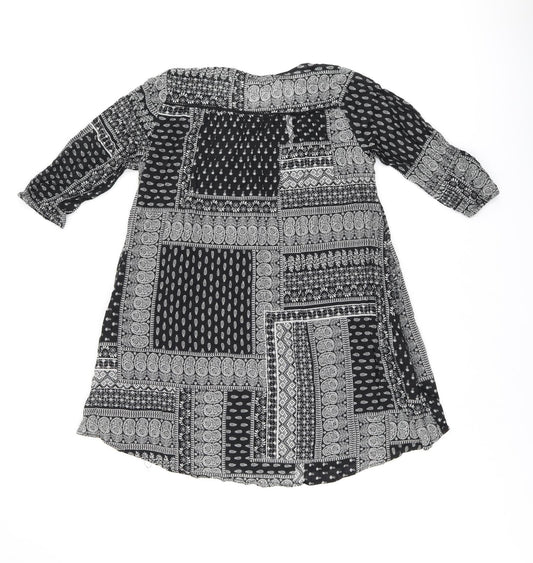 Mango Womens Black Geometric Cotton A-Line Size S Boat Neck Pullover