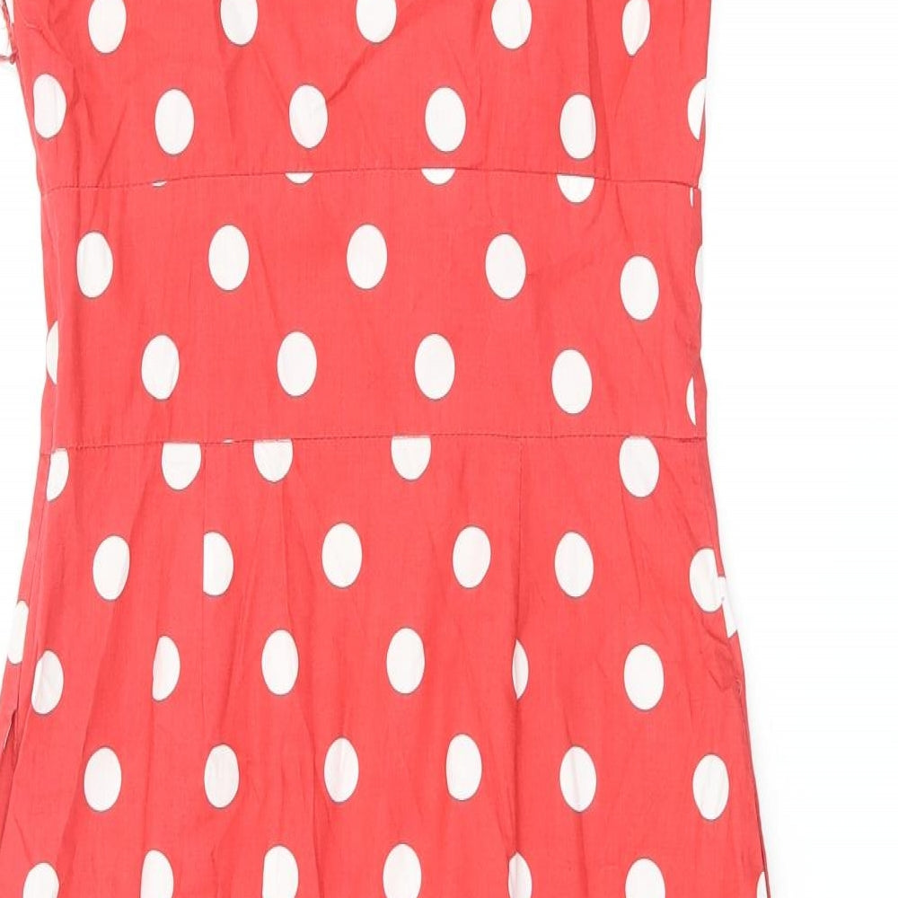 Joule Lifestyle Womens Red Polka Dot Cotton Shift Size 8 V-Neck Zip