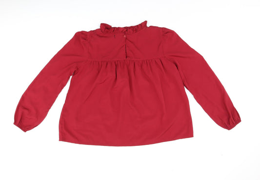 Boohoo Womens Red Polyester Basic Blouse Size 10 Round Neck - Ruffles