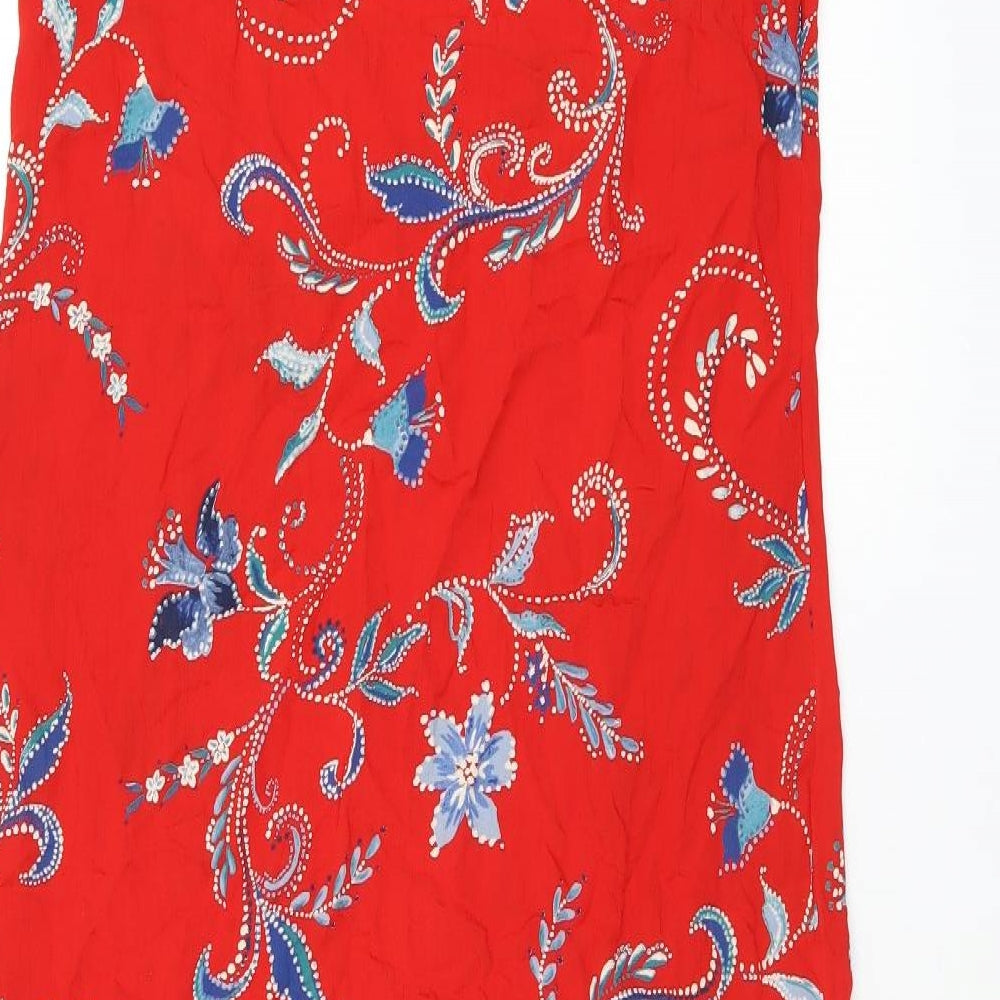 Marks and Spencer Womens Red Floral Viscose Tank Dress Size 10 V-Neck Pullover - Slit