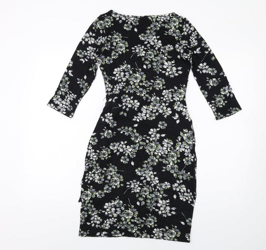 Dorothy Perkins Womens Black Floral Viscose Bodycon Size 10 Round Neck Pullover